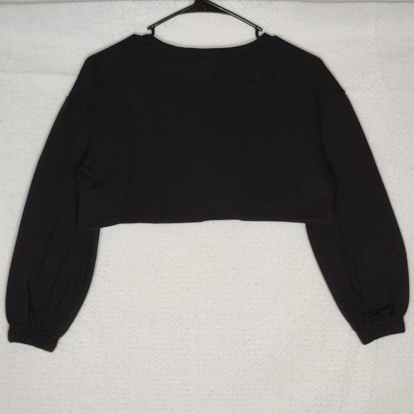 SHEIN Teen Crop Sweatshirt Sz 10-11 Black Fleece Zip Long Sleeve - Picture 3 of 13